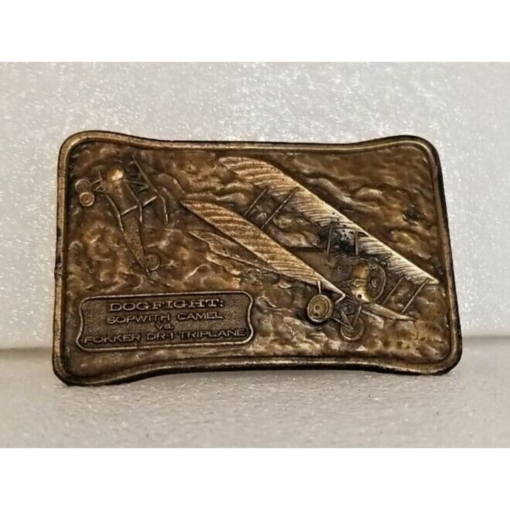 VTG 1976 Dogfight Sopwith Camel vs Fokker DR-1 Triplane Belt Buckle Brass USA